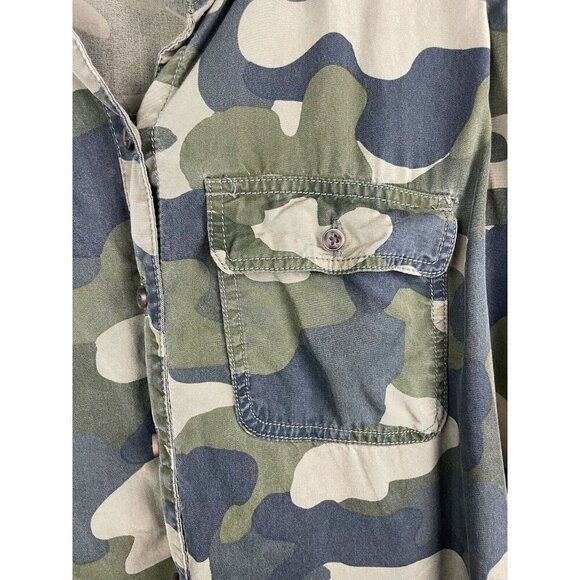 C&C California S Green Camo Shirt Tunic Top Blouse Hi Lo Oversized Relaxed Fit - Picture 3 of 7